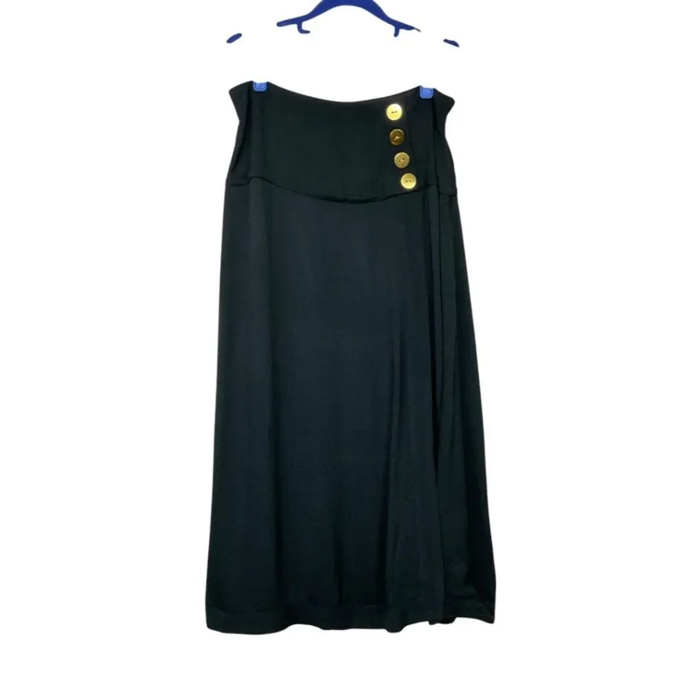 J. Crew Black Midi Skirt with Gold Buttons